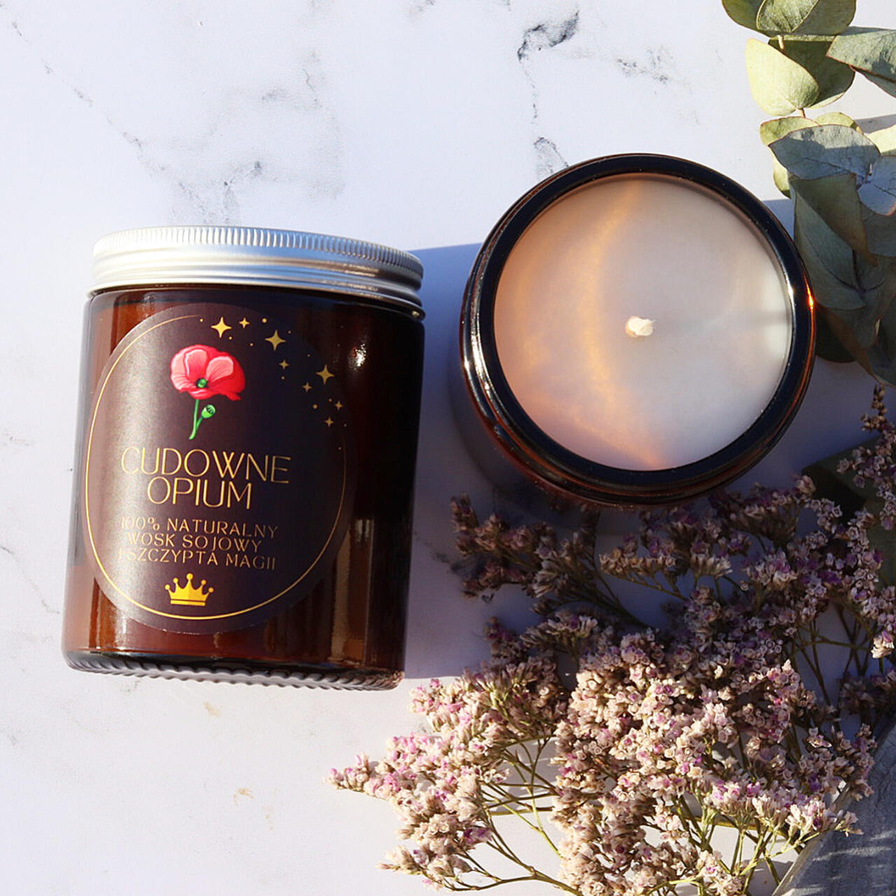 Świeca sojowa zapachowa premium cudowne opium ręcznie wykonana elegancka nietuzinkowa - Cuda od ręki