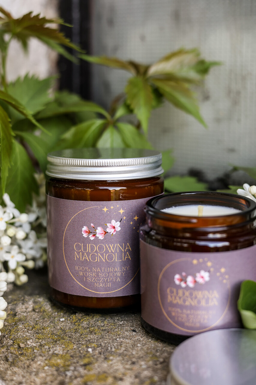 Świeca sojowa zapachowa ręcznie wykonana cudowna magnolia, kwiatowy zapach - Cuda od ręki